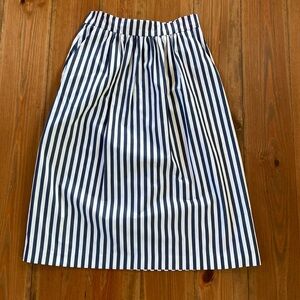 Zara Navy & White Striped Midi Skirt with Pockets